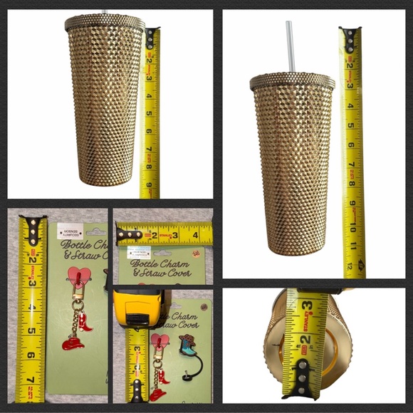 Tilly’s Cowgirl Bottle Charm Straw Topper + Gold Studded Tumbler Reusable Straw - Picture 7 of 9
